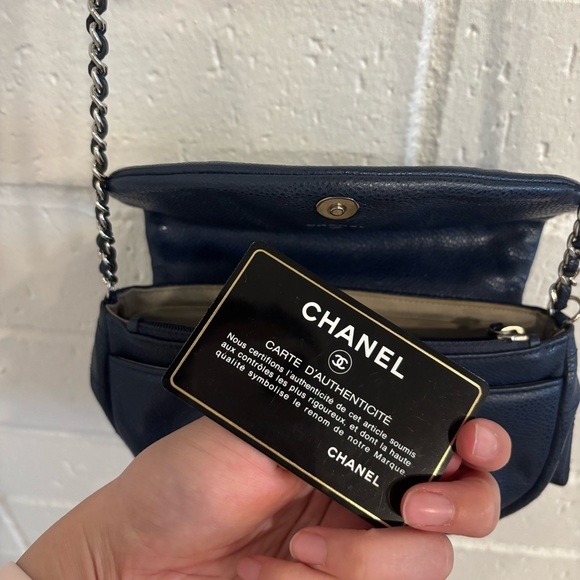Chanel caviar leather navy blue half moon wallet on chain bag - Picture 14 of 16